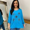 Clothing Miss One Long Sleeve | Blue Diamante Dandelion Pattern Top Tanya