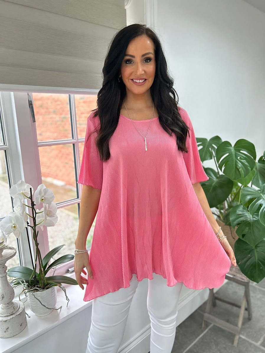 Clothing G9 Shirts & Blouses | Pink Shimmer Pleated Blouse Bailey