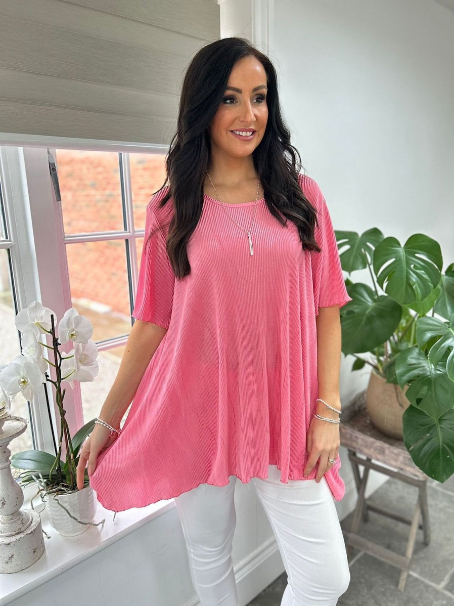 Clothing G9 Shirts & Blouses | Pink Shimmer Pleated Blouse Bailey