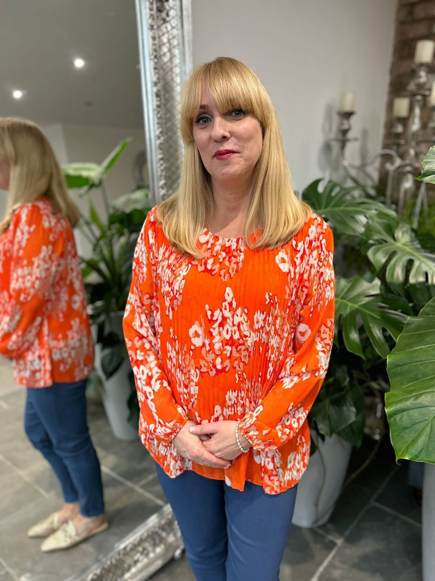 Clothing A.B.C Shirts & Blouses | Orange Pleated Leopard Blouse Charlotte