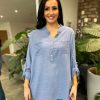 Clothing J-City Shirts & Blouses | Denim Multi Hole Button Sleeve Blouse Val