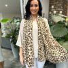 Bags & Accessories Fashion Scarf World | Natural Leopard Gold Accent Raw Edge Scarf