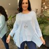 Clothing Paris Collection Long Sleeve | Blue Asymmetric Studded Top Ellie